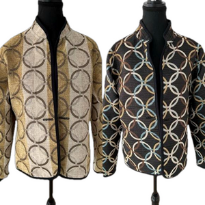 REVERSIBLE Jacket Interlocking Circle Open Front Mandarin Collar Modern Artsy